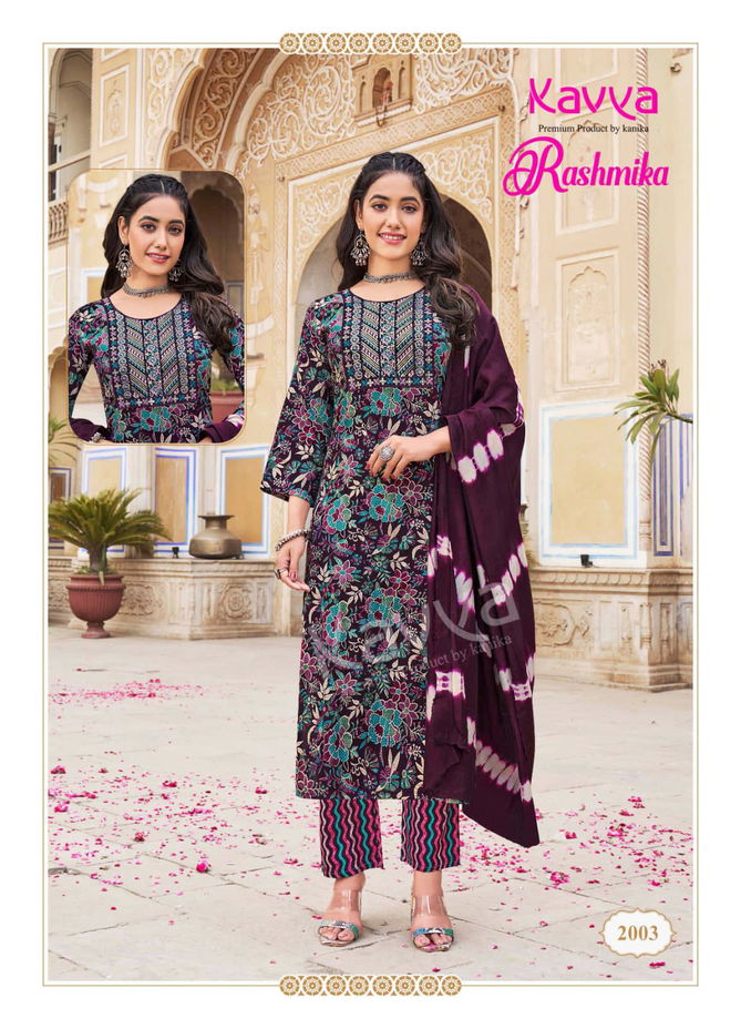 Rashmika Vol 02 By Kavya Rayon Embroidery Kurti With Bottom Dupatta
